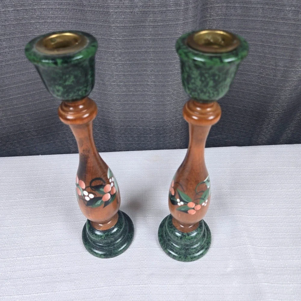 Whimsical Woodzels Wetzels Handcrafted Wood Floral Candle Holders Set Vermont